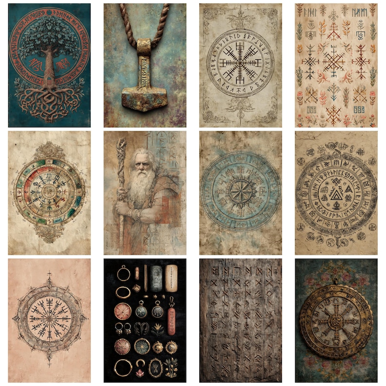 Viking Norse Runes Junk Journal Ephemera Set for Mixed Media Collage ...