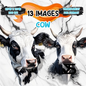 13 aquarel koe, koe clipartbundel, commercieel gebruik, digitale download, instant download