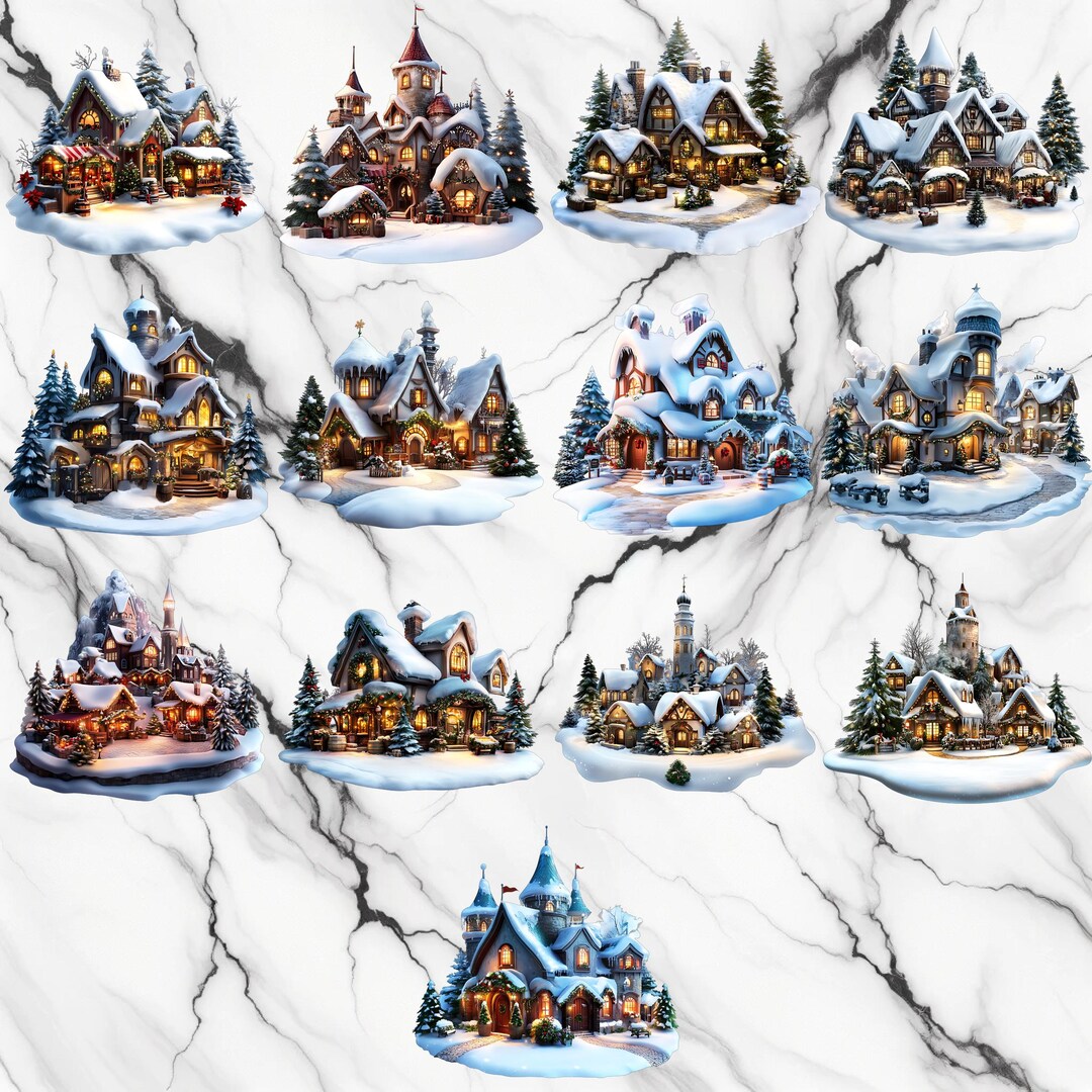 Watercolor Christmas Village Market PNG Image on Transparent Background ...