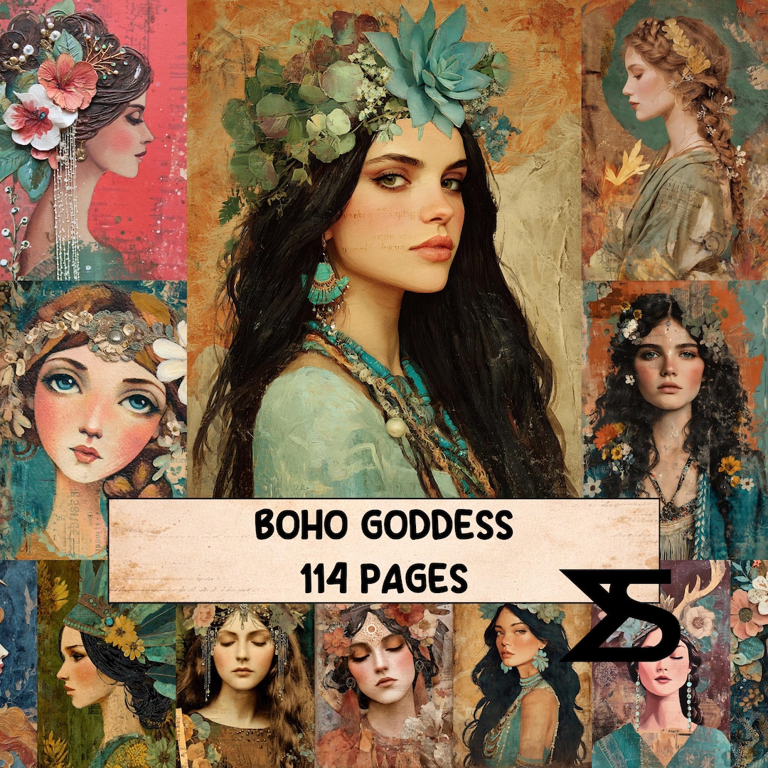 Boho Goddess Vintage Junk Journal Kit With Boho Ephemera Collage Papers ...