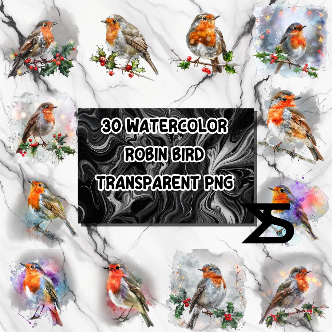 30 Christmas Robin Clipart, Printable Watercolor Clipart, Clipart ...