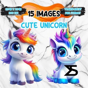 15 Watercolor Cartoon cute unicorn, unicorn Clipart bundle, commercial use, digital download, instant download