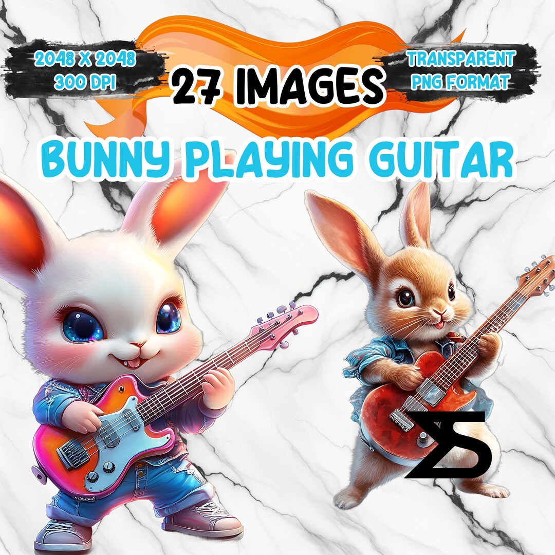 Watercolor Bunny Playing Guitar PNG Image Transparent Background ...