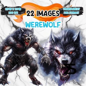 22 aquarel Halloween weerwolf clipart, weerwolf clipart PNG, clipart bundel, commercieel gebruik, digitale download, instant download