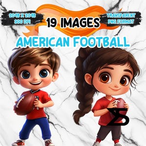 19 Clipart di football ad acquerello, clipart di football americano dei cartoni animati, bundle di clipart, uso commerciale, download digitale, download immediato