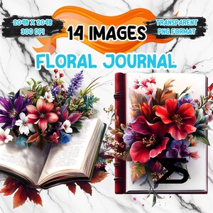 Watercolor Floral Journal PNG Image on transparent background, digital Sticker/Scrappbooking , commercial use, instant digital download