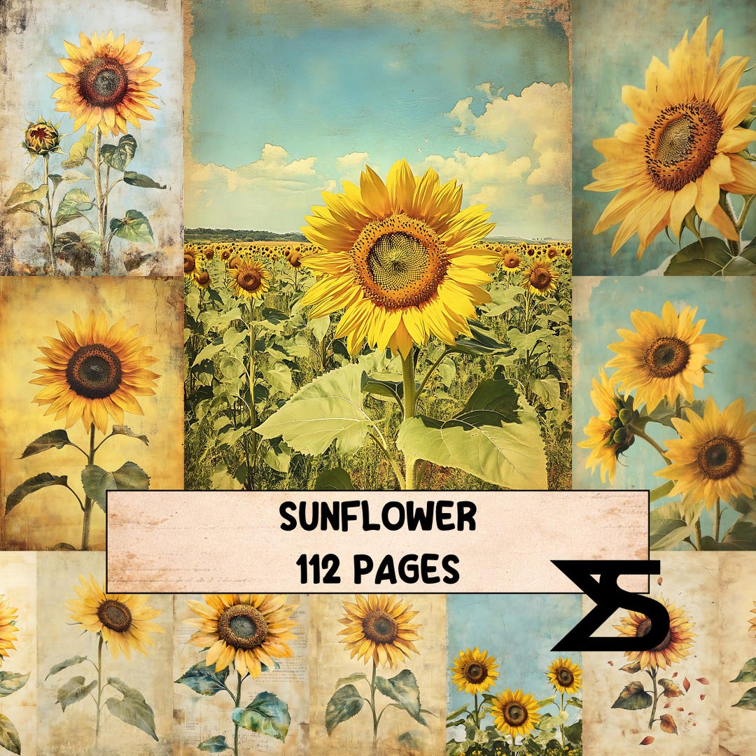 Sunflower Vintage Junk Journal Kit With Sunflower Ephemera Printable ...