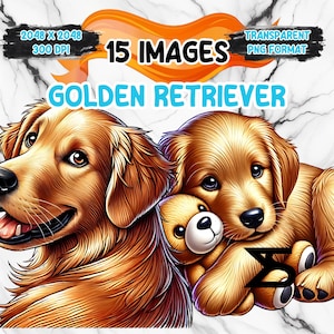 15 aquarel schattige golden retriever clipart, golden retriever clipart bundel, commercieel gebruik, digitale download, instant download