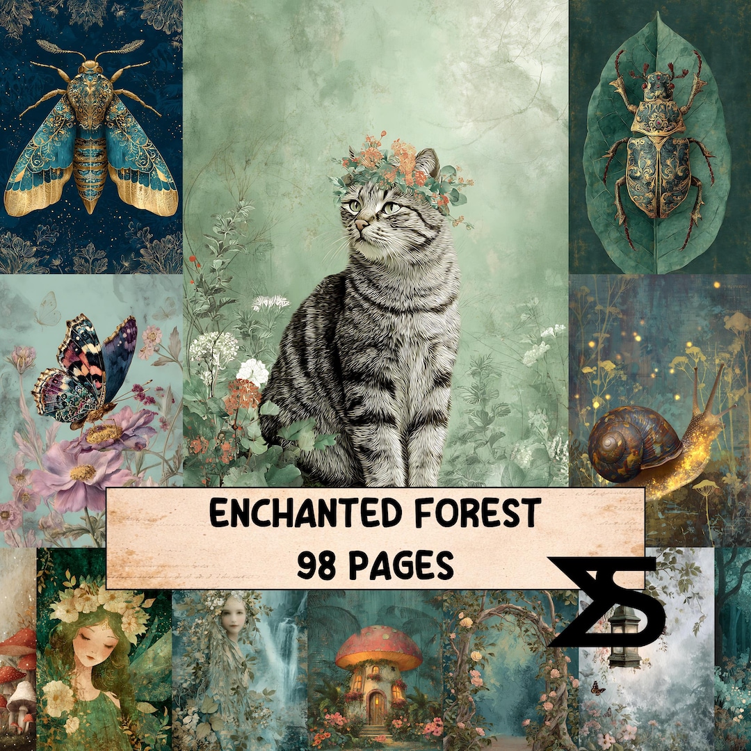 Enchanted Forest Vintage Junk Journal Kit for Collage Ephemera Nature ...