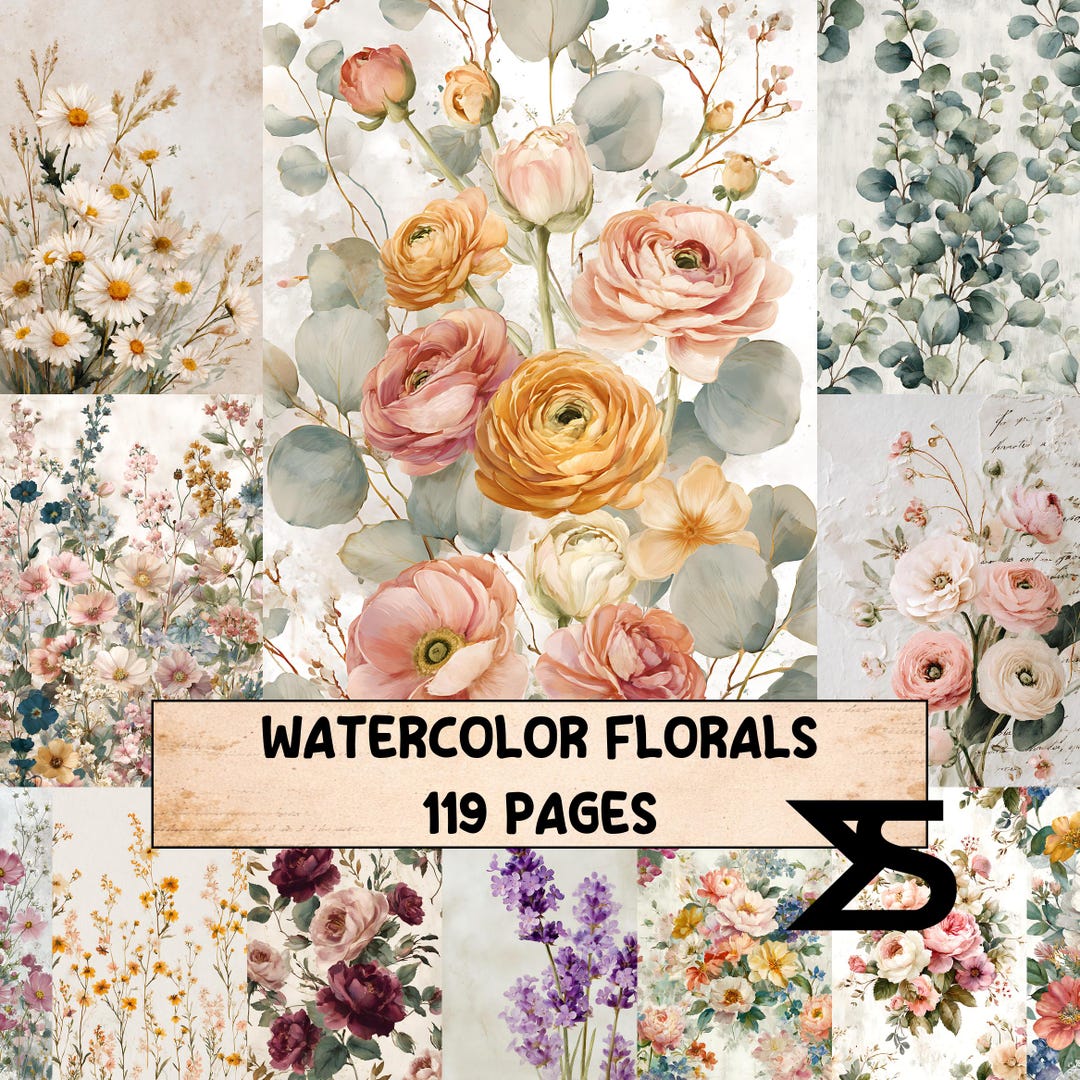 Watercolor Florals Junk Journal Kit With Vintage Floral Paper Ephemera ...