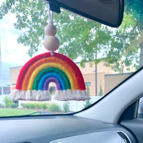 Rainbow Macrame Car Charm Etsy