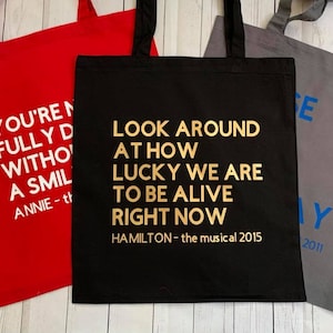 Hamilton the musical, broadway and west end theatre cotton tote shopping bag