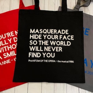 Phantom of the Opera, broadway and west end theatre cotton tote shopping bag