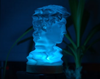 David Glitch Lamp - Modern Hologram Sculpture Inspired by Michelangelo - Glitch Art, Vaporwave Aesthetic - Unique Home Decor