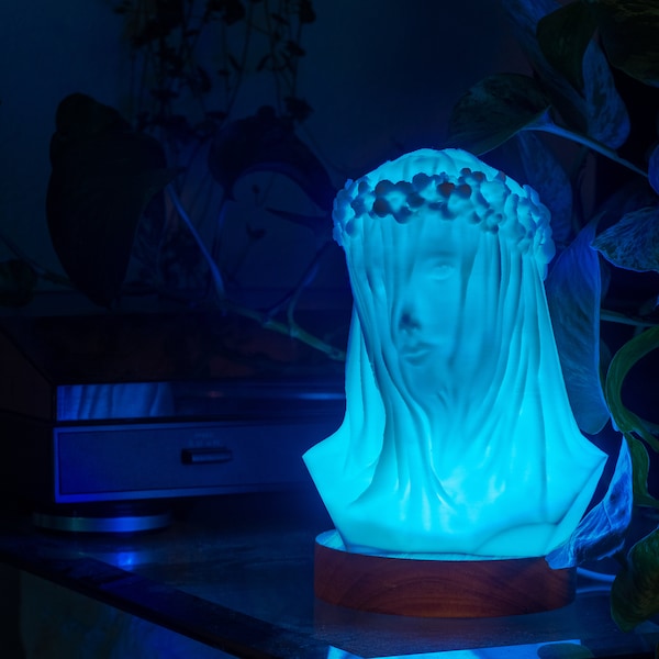 Lampe buste de femme voilée, Vierge voilée, Changement de couleur, Macabre, Gothique, RVB, Décoration de jeu, Lampe d'Halloween