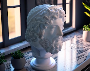 Majestic 10in Zeus Bust Statue - Striking 3D Printed Greek God Sculpture for Mythology Enthusiasts, Classical Decor Piece for Home or Office