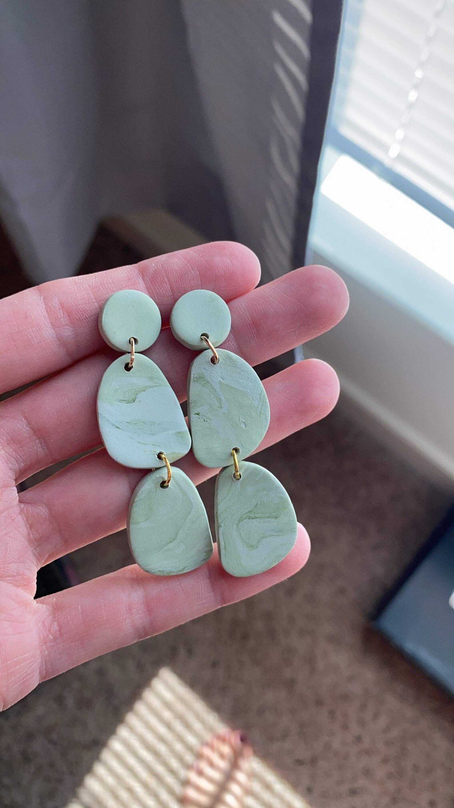 Sage Green Earrings Oval Dangle Polymer Clay Earrings Etsy