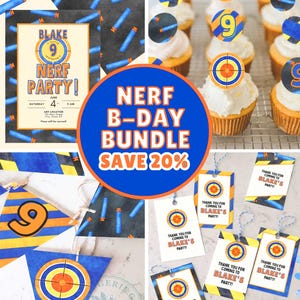 NERF Birthday Party Decorations Bundle | Canva Templates (Digital Download)