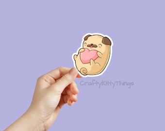 Pug Love Sticker, Gifts for Dogs Lovers, Dog Mom, Pugs, Waterbottle, Bumper Sticker, Laptop Sticker, Tumblers, Planner, Mug, Valentine's Day