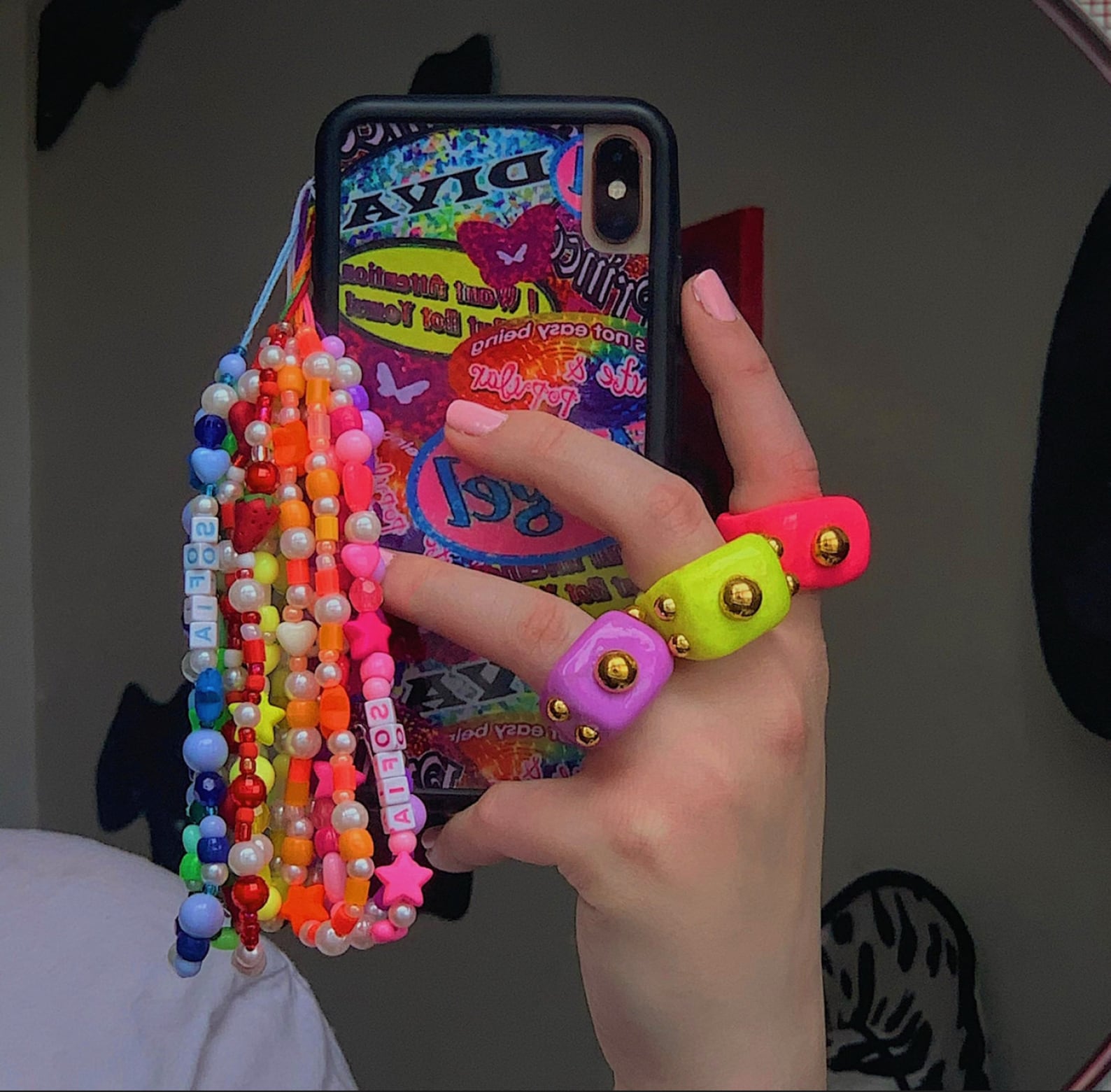 Bead Phone Charm Phone Strap Iphone Y2k Accessory Phone Etsy