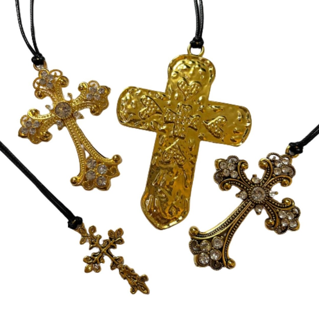 Gold Cross Necklace Gold Cross Choker Large Cross Necklace Etsy