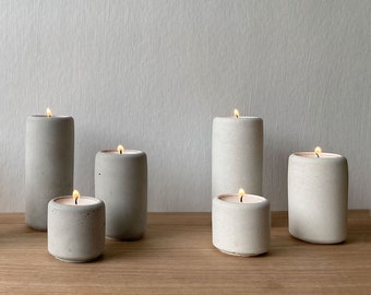 Concrete Triple Candle Holder, Minimalist Set of Three Tall Column Concrete Tea light Candle Holders, Modern Nordic Homeware Table Decor