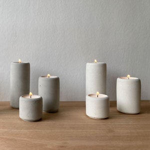 Concrete Triple Candle Holder, Minimalist Set of Three Tall Column Concrete Tea light Candle Holders, Modern Nordic Homeware Table Decor