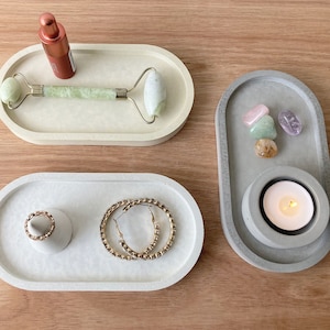 Oval Concrete Tray, Minimalist Concrete Trinket Tray Display Tray, Neutral Tray Dish, Concrete Jewellery Key Coin Tray, Candle Drip Tray