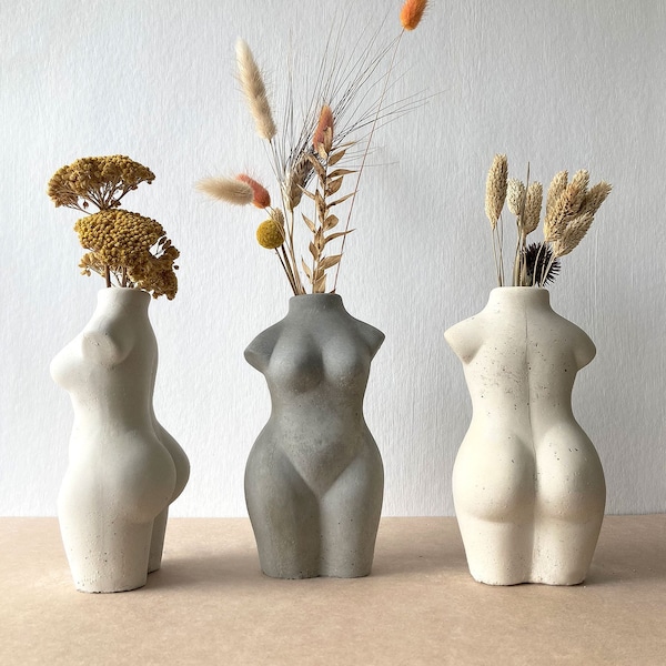 Body Vase, Curvy Concrete Body Vase, Body Positive Concrete Flower Vase, Sculptural Body Vase, Female Woman Body Sculpture Vase