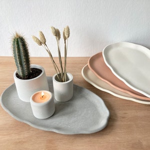 Large Oval Concrete Tray: Wavy Scalloped Edge, Minimalist Display Dish