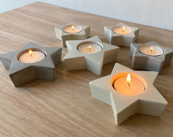 Concrete Star Shaped Candle Holder, Grey, White or Cream 3d Solid Star Tealight Holder, Natural Neutral Star Shaped Candle Holder