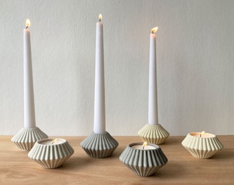 Concrete Candlestick Candle Holder, Modern Ribbed Candlestick Tealight Holder, Modern Decor, Moving In New House Gift, Birthday Gift