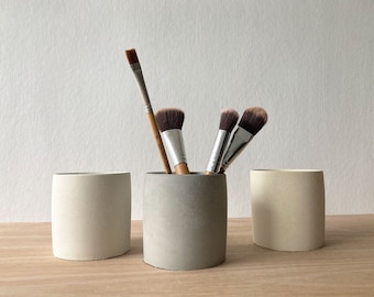 Concrete Pen Pot, Small Plant Pot or Vase, Toothbrush Holder, Makeup Brush Holder, Office or Art Studio Desk Accessory, Paint Brush Holder