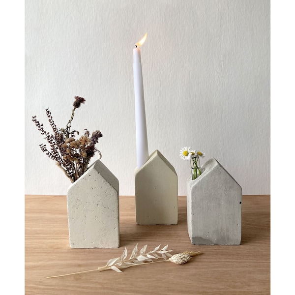Concrete Vase, Japandi Concrete Reed Diffuser, Concrete Candle Holder, Nordic Scandinavian Minimalist House Ornament Vase or Candlestick
