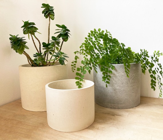 Round Concrete Plant Pot, Minimalist Indoor Outdoor Planter