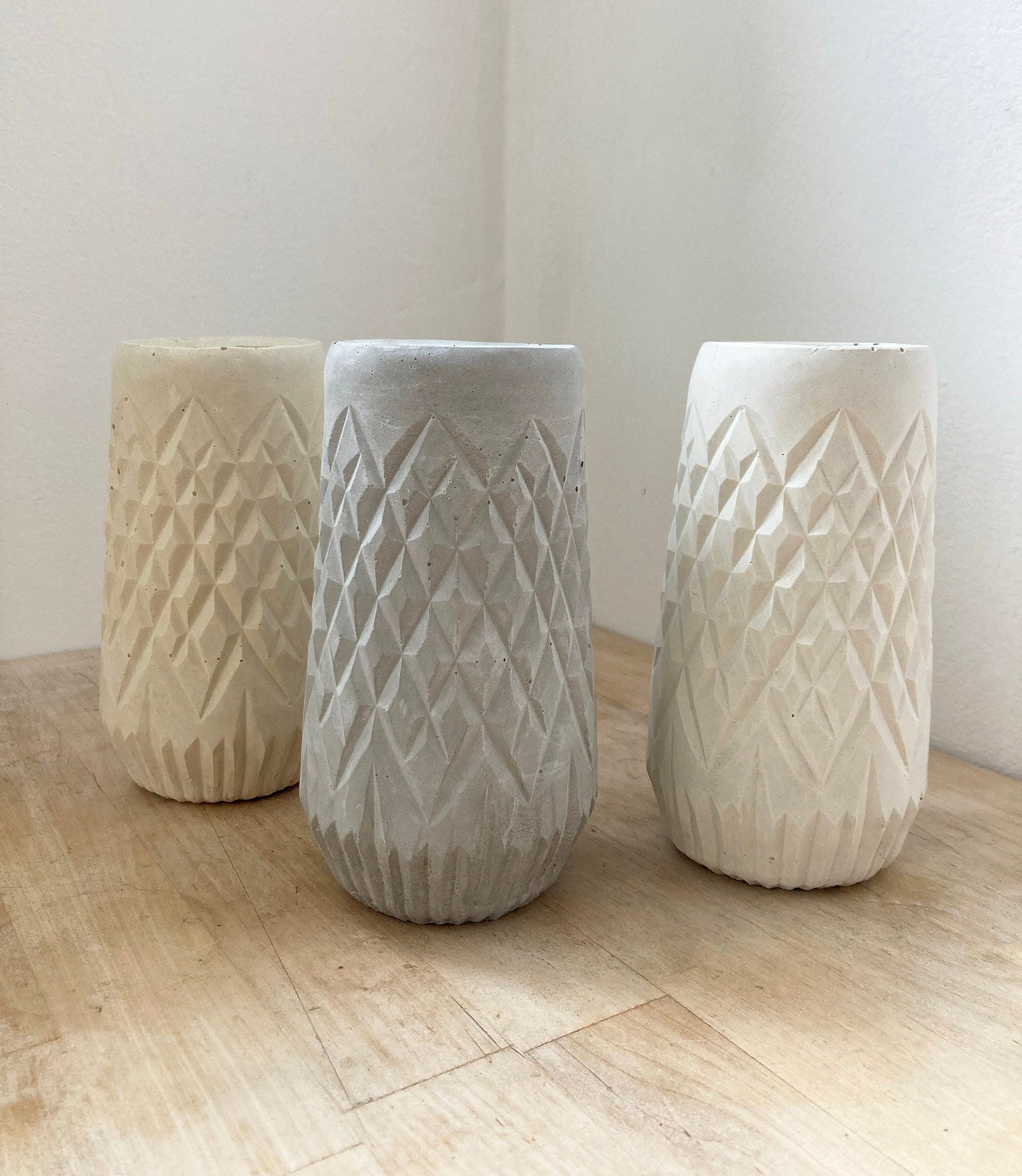 Modern Concrete Vase Tall Geometric Concrete Vase Handmade Etsy