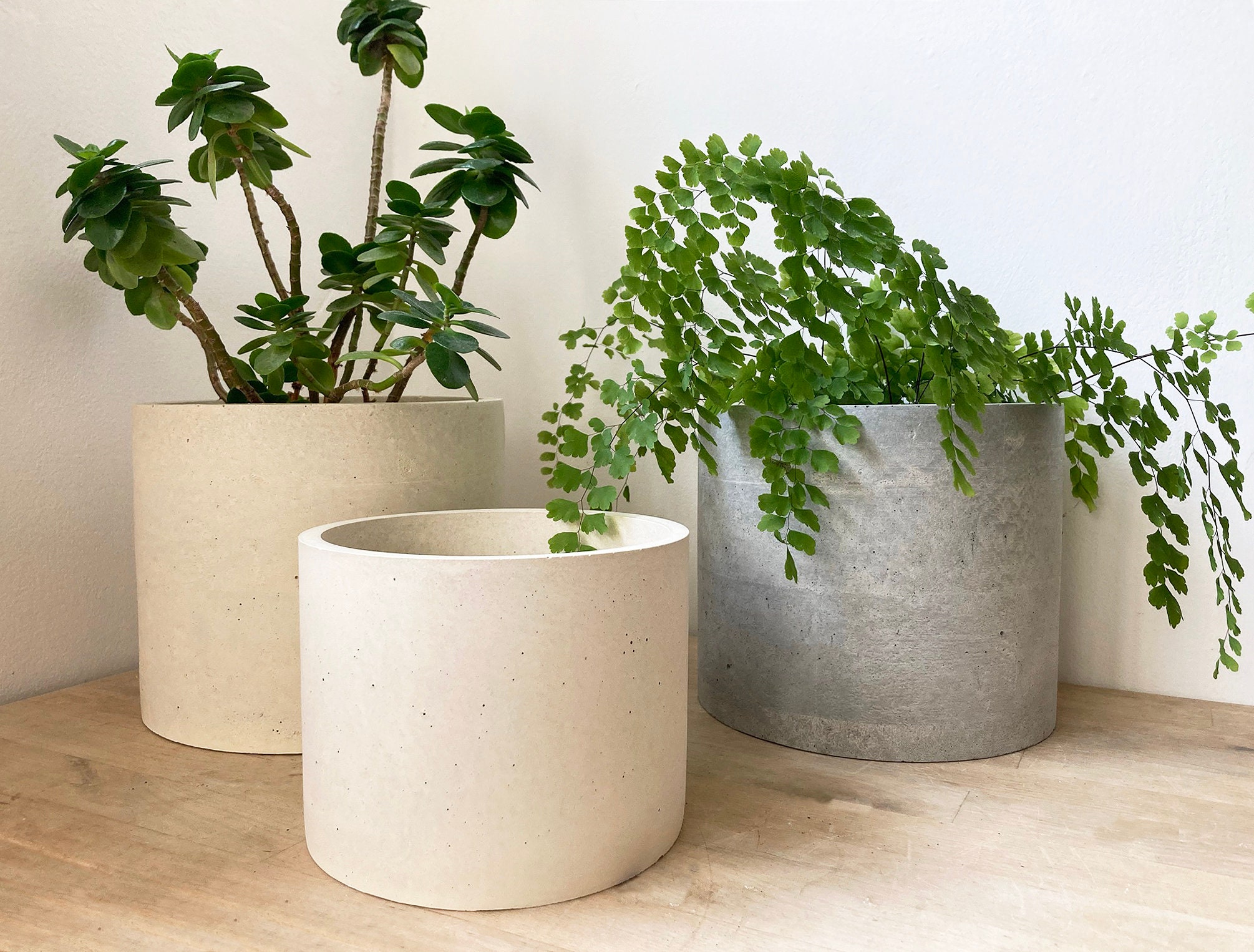 Large Round Concrete Planter Large Grey White or Cream Etsy
