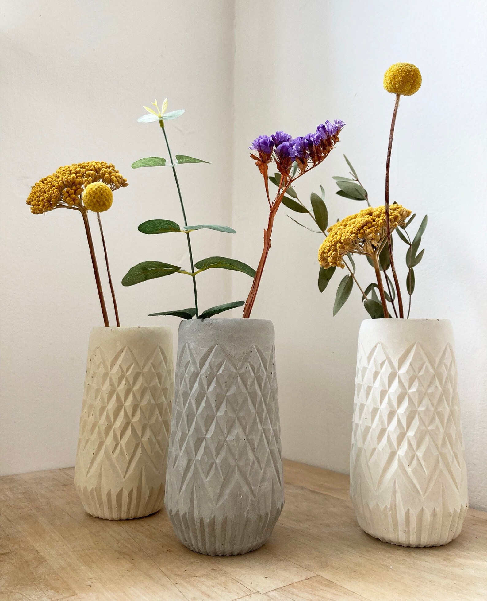Modern Concrete Vase Tall Geometric Concrete Vase Handmade Etsy
