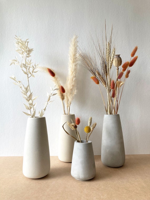 Minimalist Concrete Vase, Handmade Modern Concrete Simple Dried Flower Vase, Grey White or Cream Bud Vase, Stem Vase, Tall or Short Vase