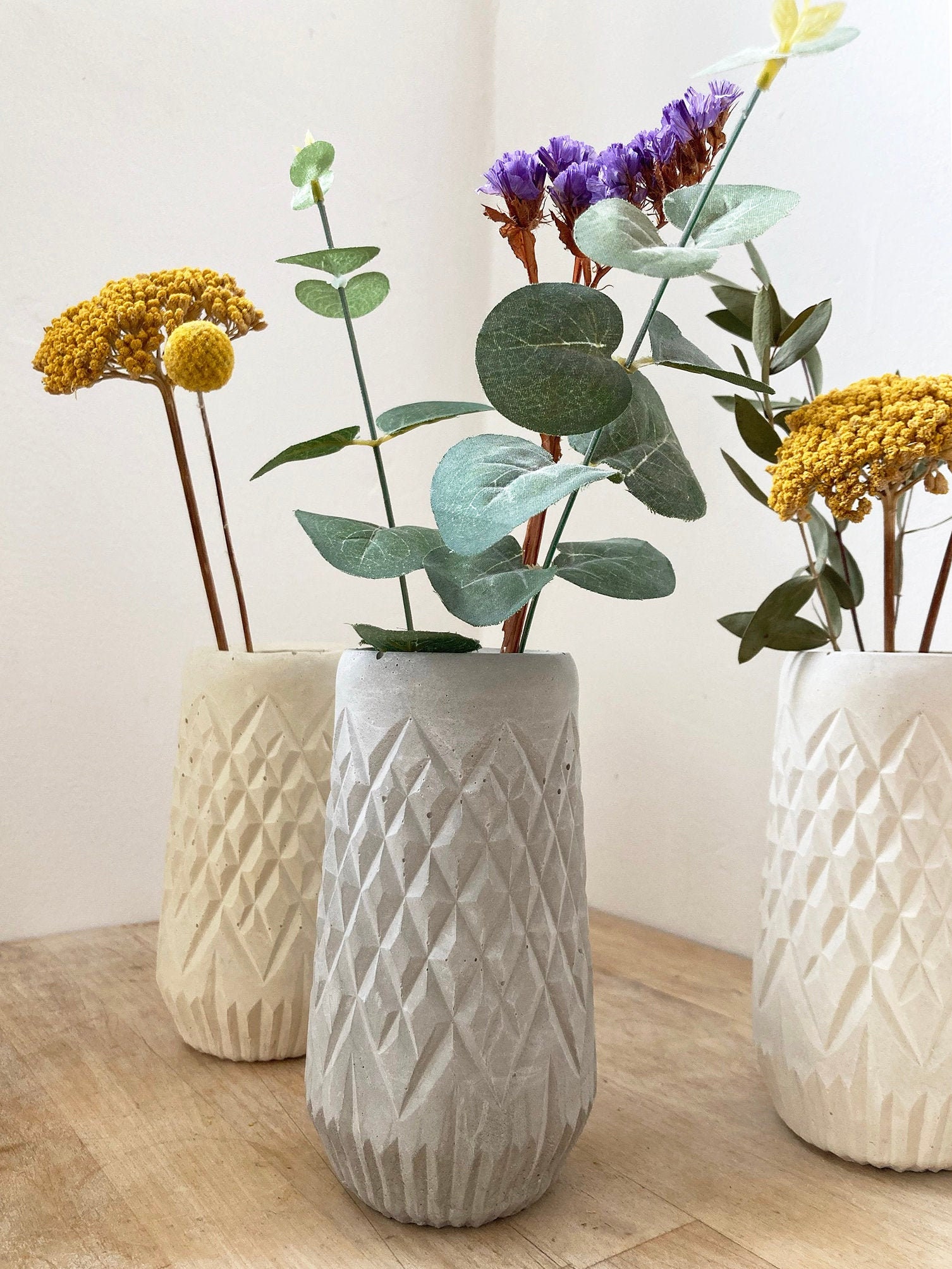 Modern Concrete Vase Tall Geometric Concrete Vase Handmade Etsy