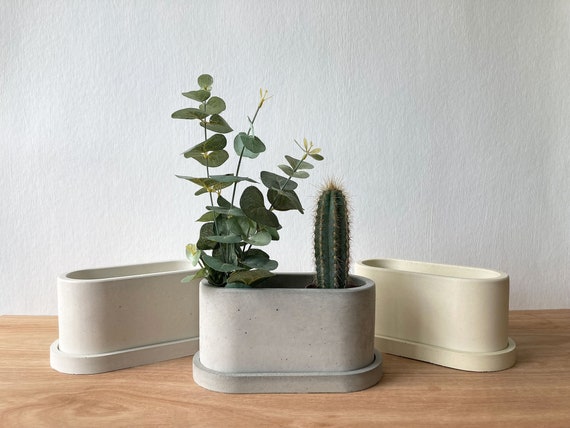 Handmade Oval Concrete Planter: Neutral Cement Window Plant Pot - Etsy