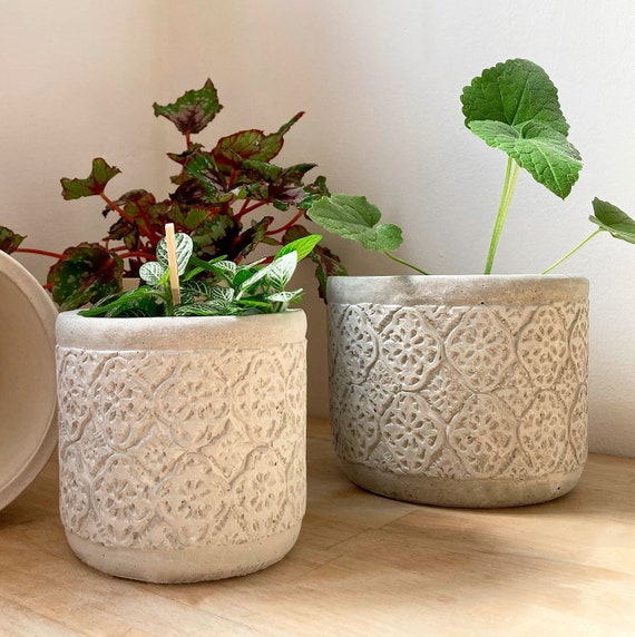Handmade Textured Concrete Planter: Neutral Cement Flower Pot - Etsy