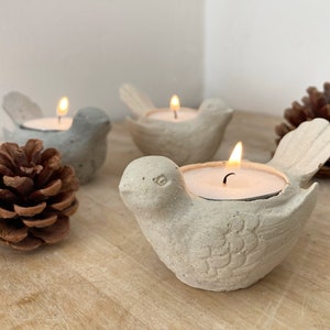 Bird Ornament, Bird Candle Tealight Holder, Concrete Cement Bird, Christmas Gift, Nature Bird Lover Gift