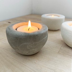 Retro Round Concrete Candle Tealight Holder, Grey, White or Cream Retro Neutral Tealight Holder, Simple Minimalist Tealight Candle Holder