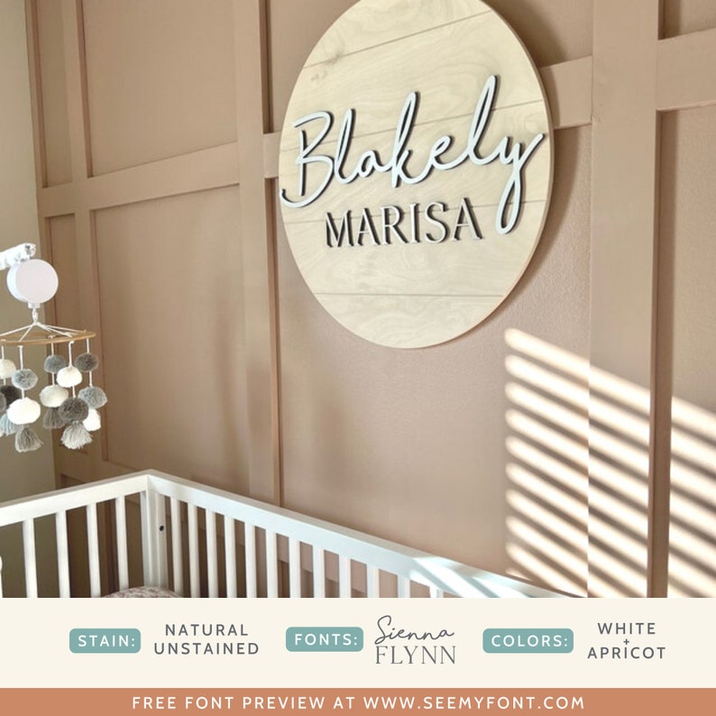 Shiplap Round Nursery Name Sign, Farmhouse Nursery Decor for Baby Girl or Baby Boy, Circle Name Sign Above Crib Sign, Girls Room Boys Room image 3