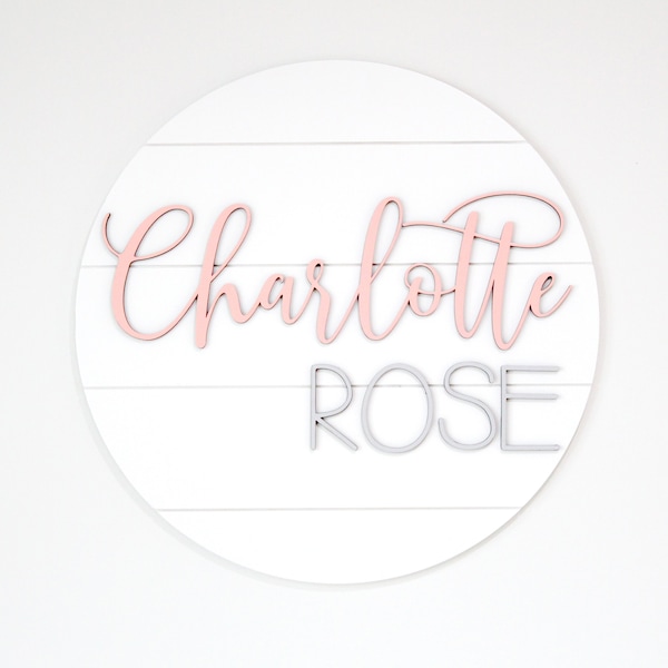 Shiplap Round Nursery Name Sign, Farmhouse Nursery Decor for Baby Girl or Baby Boy, Circle Name Sign Above Crib Sign, Girls Room Boys Room