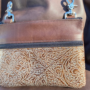 Leather Bag, Chestnut Brown with Gray & Copper, hip bag, fanny pack, clip on purse, cell phone bag, riding bag, small purse, vacation bag