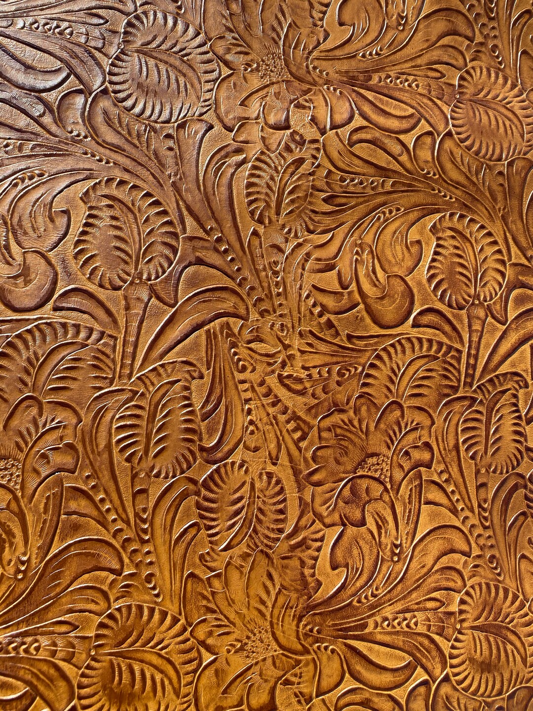 Embossed Leather Saddle Tan Floral Leather Cuts Leather Etsy