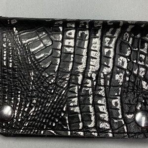 Cartera minimalista negra y plateada, cartera pequeña, cartera de piel de vaca negra, cartera de cuero, cartera de tarjeta, cartera de cuero genuino, cuero negro