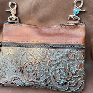 Sac en cuir, sac à main marron et turquoise, sac banane, sac banane, sac à main à clip, sac pour téléphone portable, sac d'équitation, petit sac à main, sac de vacances